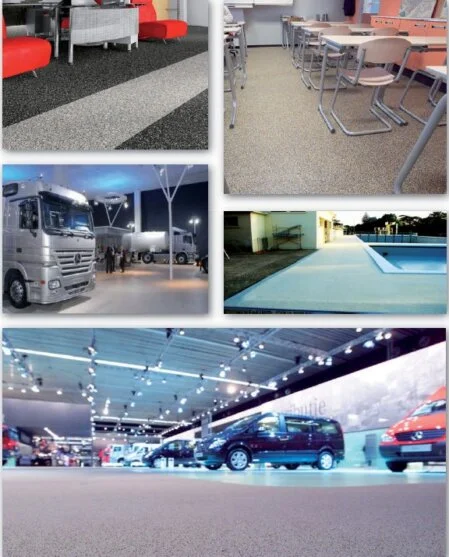 revêtement sol caoutchouc design showroom<br />sol décoratif granulats caoutchouc hall accueil<br />revêtement sol design espace commercial<br />sol caoutchouc décoratif intérieur bâtiment public